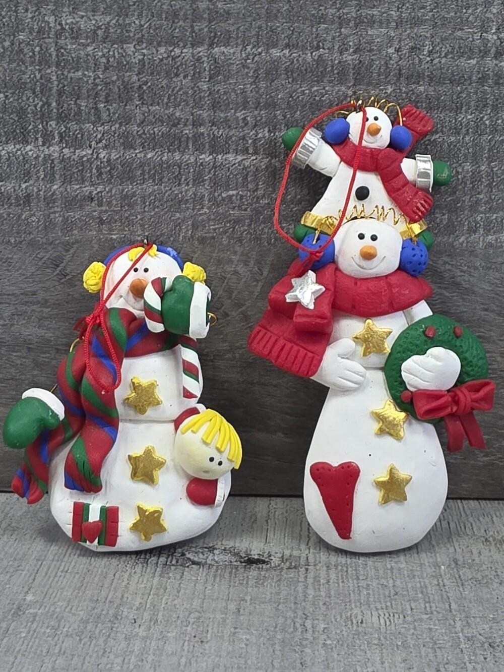Snowman Christmas Tree Ornaments Polymer Clay Colorful Kids g51c